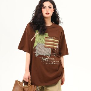 Vintage-Inspired American Patch Design Short Sleeve T-Shirt for Women - Trendy Summer Versatile Top