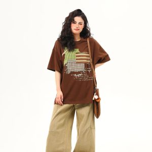 Vintage-Inspired American Patch Design Short Sleeve T-Shirt for Women - Trendy Summer Versatile Top