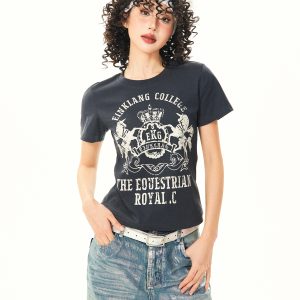Vintage-Inspired American Printed Short Sleeve T-Shirt for Women - Summer Slim Fit Casual Top