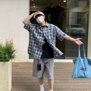 Vintage-Inspired Short Sleeve Plaid Casual Shirt for Men and Women - Loose Fit, Versatile Summer Shirt Jacket for Couples