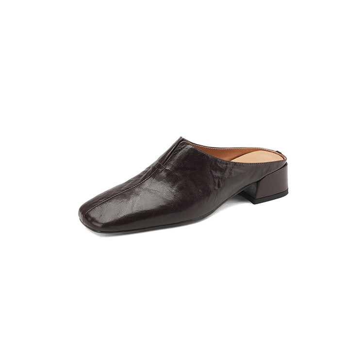 Vintage Lambskin One-Strap Half-Slide Mid-Heel Open-Toe Sandals for Women - Italian Style Casual Footwear