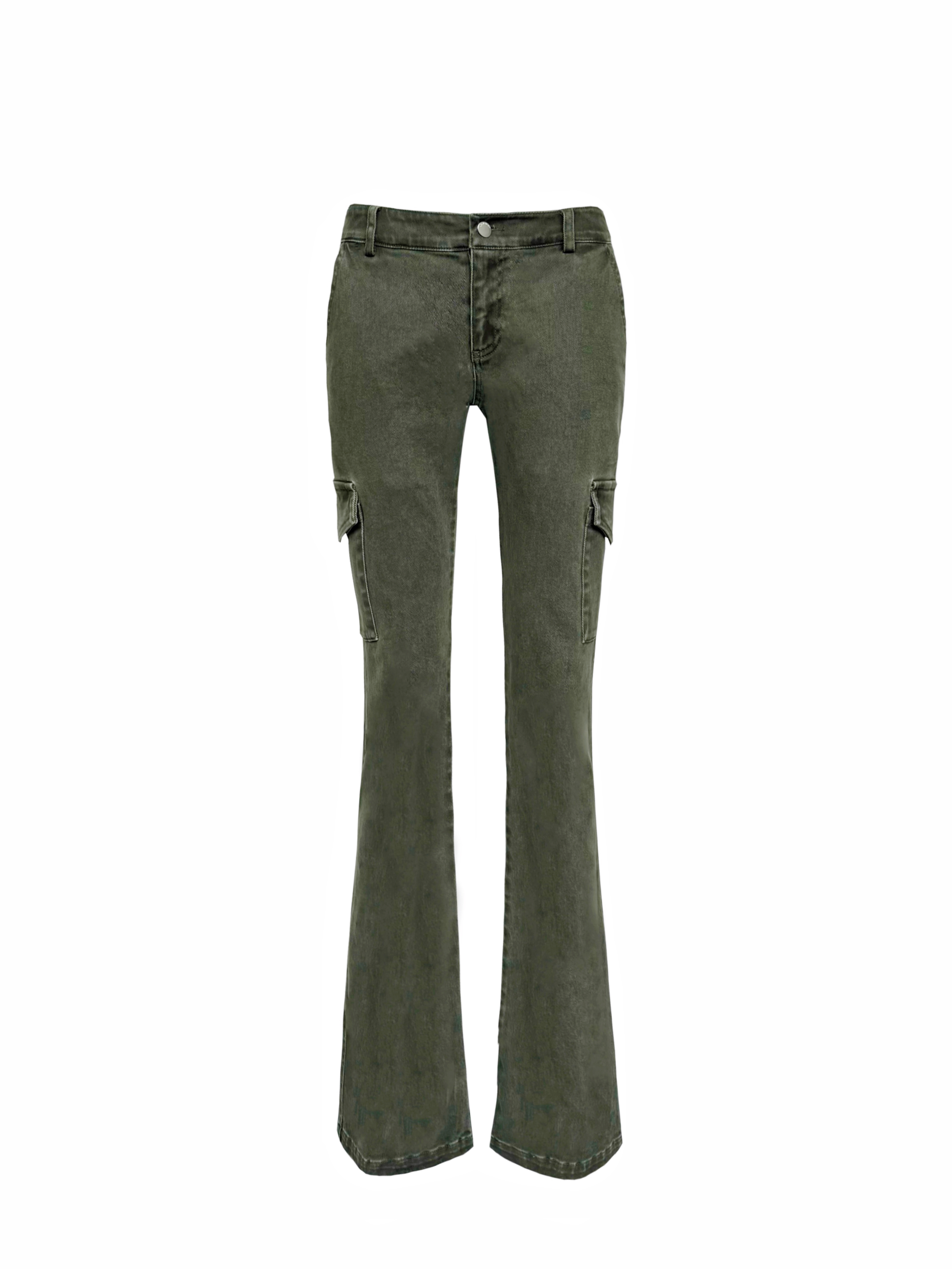 Vintage Low-Rise Washed Micro-Flare Cargo Pants - 90s Inspired Trendy Women's Fashion Bottoms
