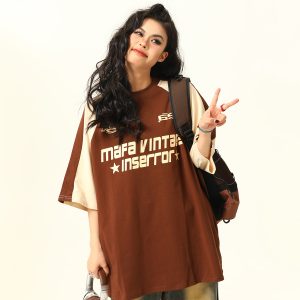 Vintage Maillard Brown Short Sleeve T-Shirt for Men and Women, 2025 Summer Loose Fit Tee, Retro American Style