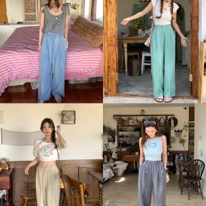 Vintage Mountain Breeze Retro Cotton Linen Casual Pants for Women - Summer Thin Loose High Waist Wide Leg Trousers
