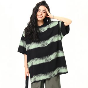 Vintage Striped Short Sleeve T-Shirt for Women - Loose Fit, Trendy Niche Design, Summer Style, Perfect for 90s & Y2K Looks