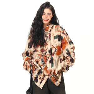 Vintage Style Oil Painting Short Sleeve Shirt for Women - Trendy Loose Fit Summer Top 2025, Boho Aesthetic Fashion