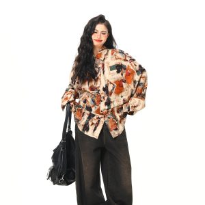Vintage Style Oil Painting Short Sleeve Shirt for Women - Trendy Loose Fit Summer Top 2025, Boho Aesthetic Fashion