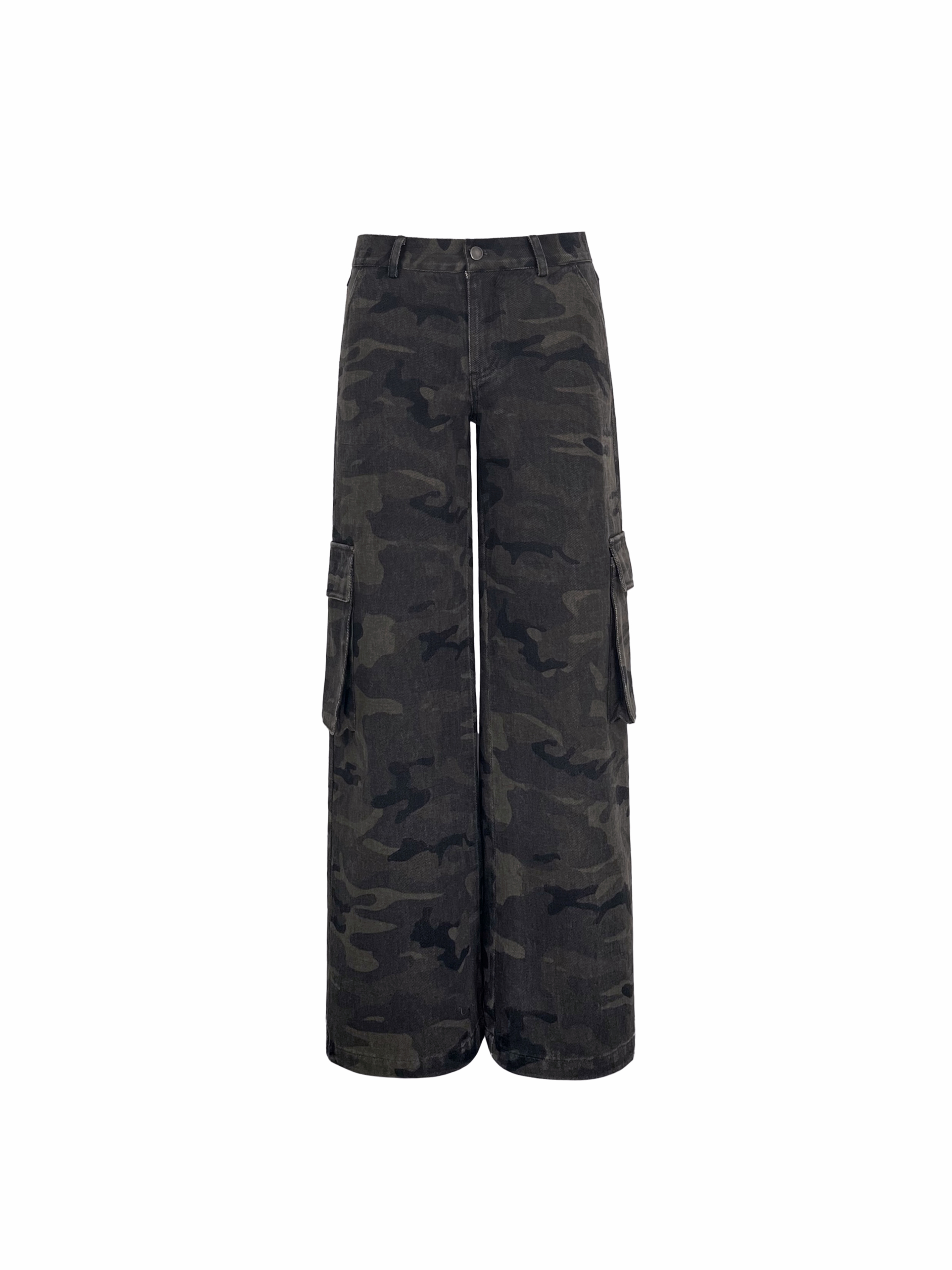 Vintage Washed Camouflage Print Mid-Low Waist Cargo Pants for Men - 90s Style Utility Trousers