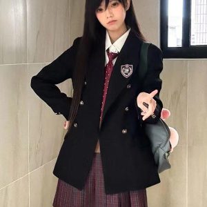 Waist-Cinching Slim Fit Pudding Bear JK Uniform Jacket - Female Academy Style 2025, Trendy Korean Style Fashion