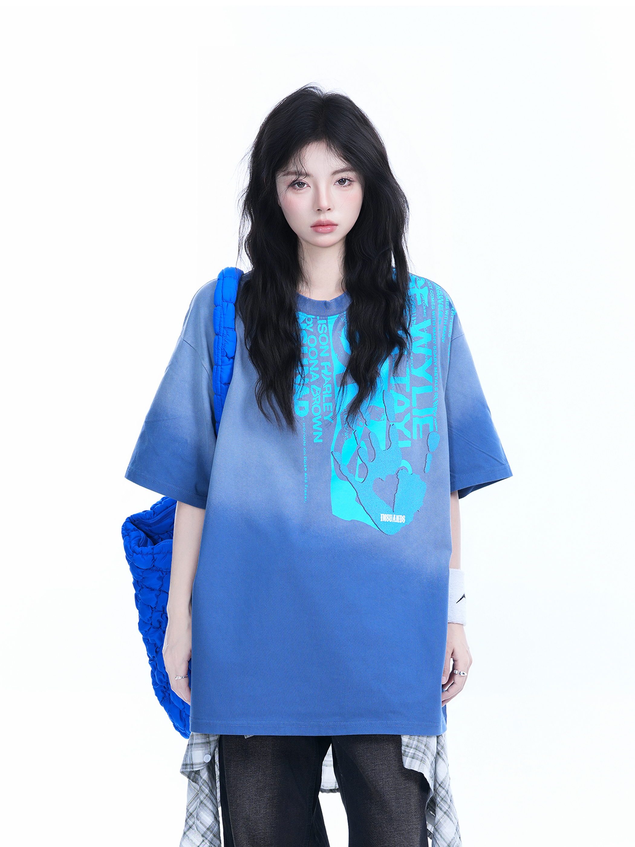 Washed Gradient Short Sleeve T-Shirt for Women - Loose Fit, Trendy American High Street Style, Casual Graphic Tee