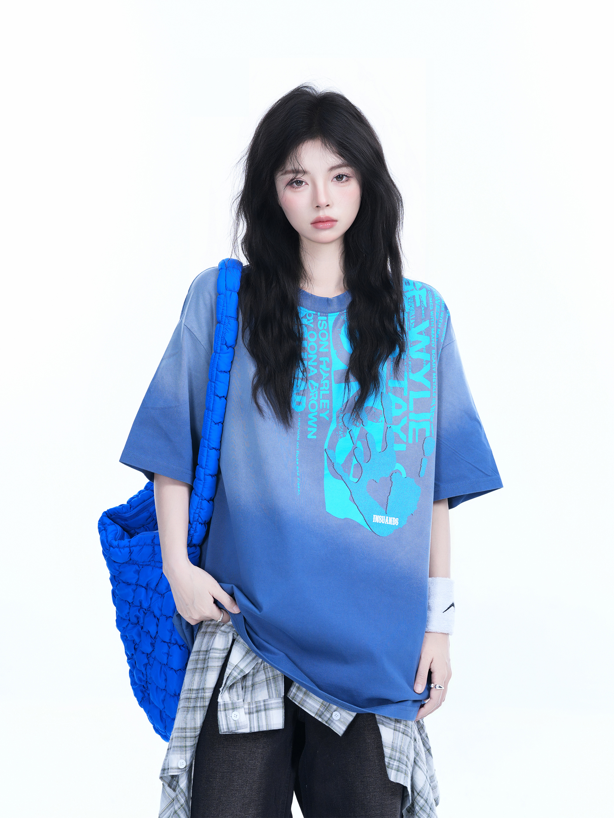 Washed Gradient Short Sleeve T-Shirt for Women - Loose Fit, Trendy American High Street Style, Casual Graphic Tee