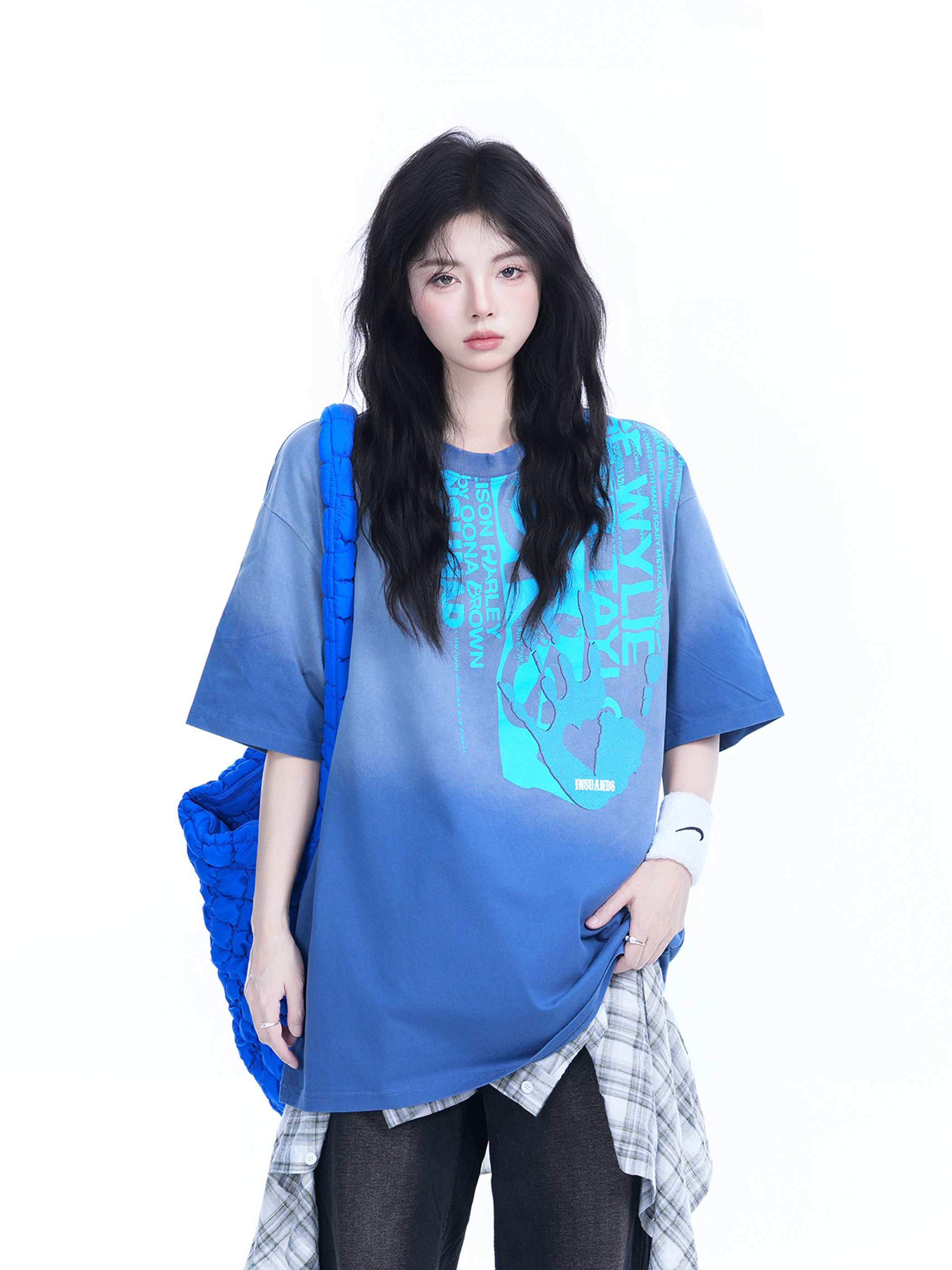 Washed Gradient Short Sleeve T-Shirt for Women - Loose Fit, Trendy American High Street Style, Casual Graphic Tee
