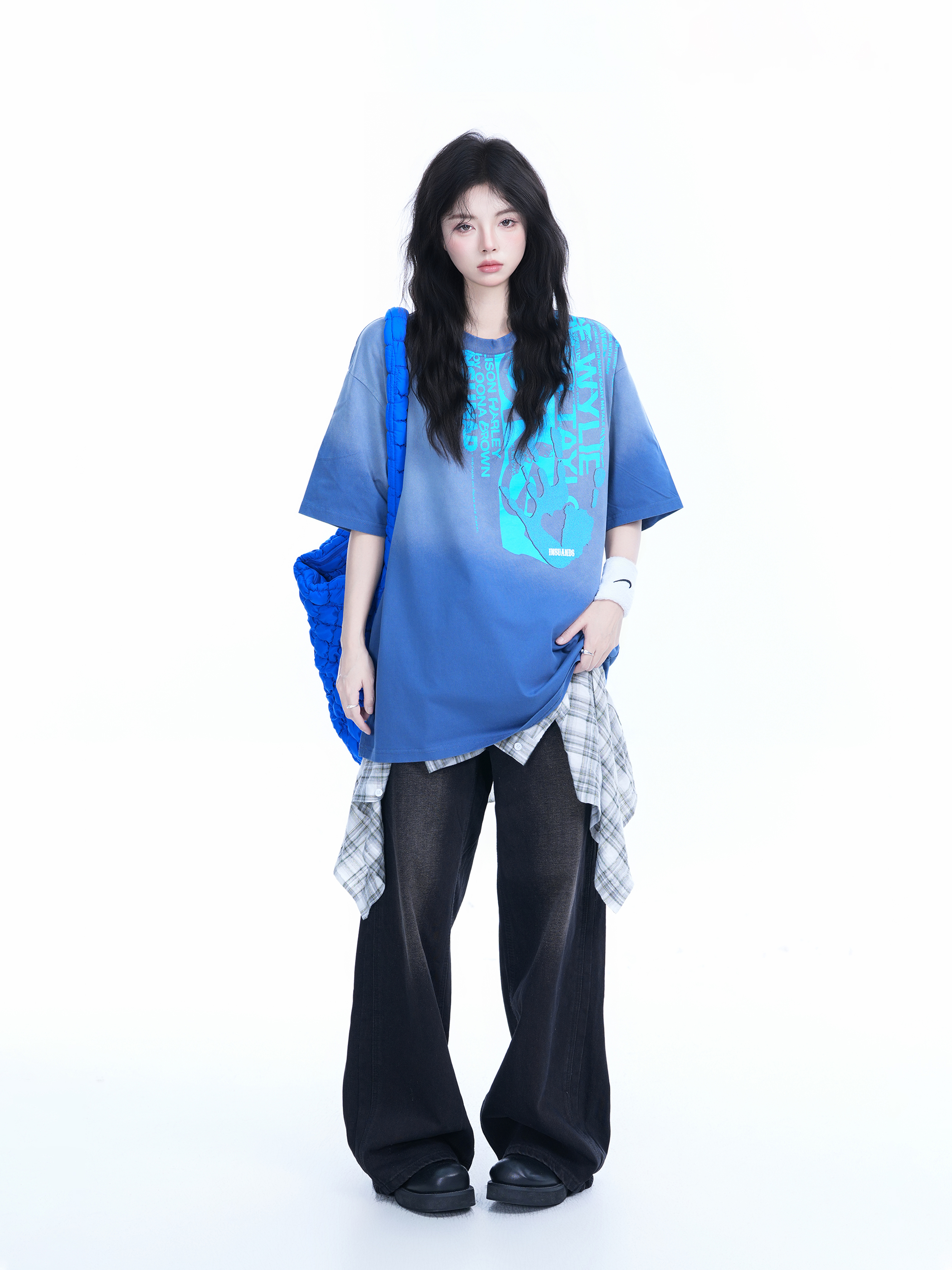 Washed Gradient Short Sleeve T-Shirt for Women - Loose Fit, Trendy American High Street Style, Casual Graphic Tee