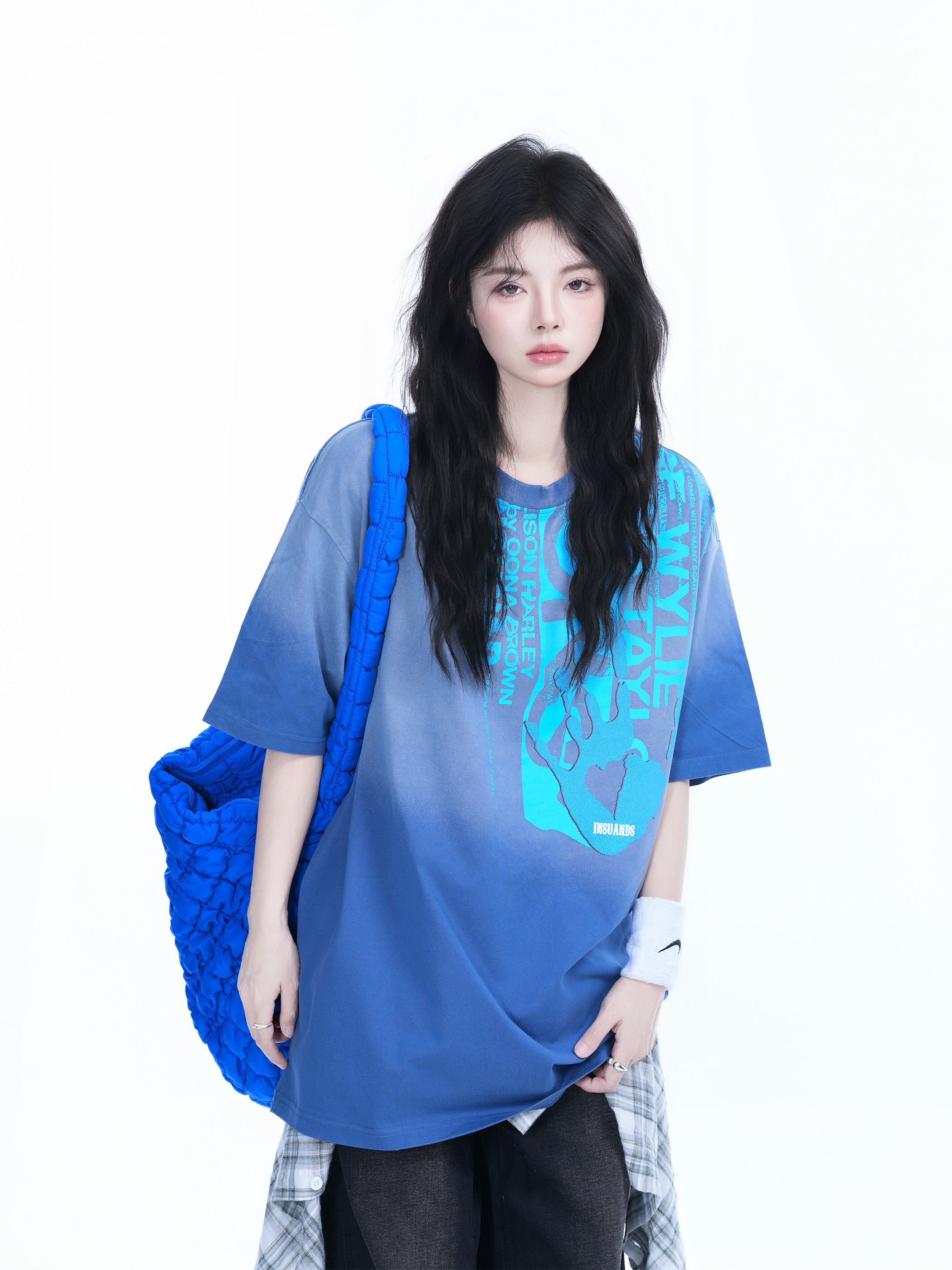 Washed Gradient Short Sleeve T-Shirt for Women - Loose Fit, Trendy American High Street Style, Casual Graphic Tee