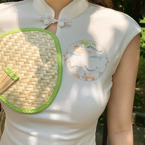 White Panda Print Short Sleeve T-Shirt for Women - Vintage Summer Slim Fit Buttoned Top, Y2K Style