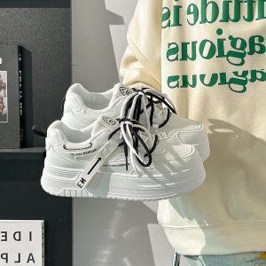 Women's Breathable Mesh Board Shoes - Shallow Spring Series, Height-Increasing Thick Sole, Perfect for Skirts, White Summer Footwear