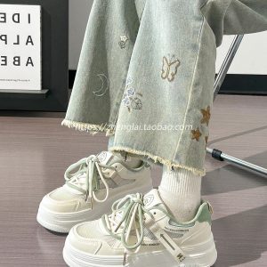 Women's Breathable Mesh Board Shoes - Shallow Spring Series, Height-Increasing Thick Sole, Perfect for Skirts, White Summer Footwear