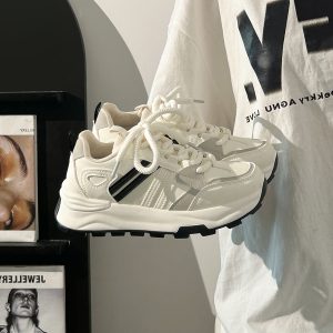 Women's Breathable Mesh Lightweight Soft-Soled Dad Shoes in Wine Red - Versatile Y2K White Sneakers for Everyday Style