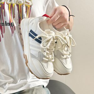 Women's Breathable Mesh Lightweight Soft-Soled Dad Shoes in Wine Red - Versatile Y2K White Sneakers for Everyday Style