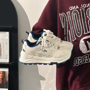 Women's Breathable Mesh Lightweight Soft-Soled Dad Shoes in Wine Red - Versatile Y2K White Sneakers for Everyday Style