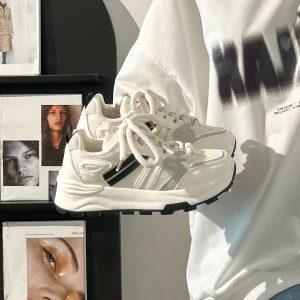 Women's Breathable Mesh Lightweight Soft-Soled Dad Shoes in Wine Red - Versatile Y2K White Sneakers for Everyday Style