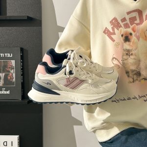 Women's Breathable Mesh Lightweight Soft-Soled Dad Shoes in Wine Red - Versatile Y2K White Sneakers for Everyday Style