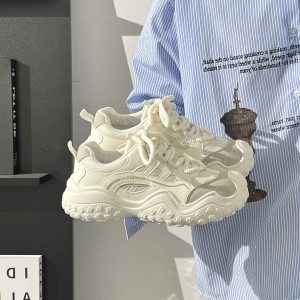 Women's Breathable Soft Sole Mesh Mountaineering Shoes - Versatile Black and White Old Daddy Style for Summer 2025
