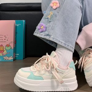 Women's Breathable White Platform Sneakers - Thick-Soled Summer Shoes for Skirts, Height-Increasing, Versatile Big-Toe Design