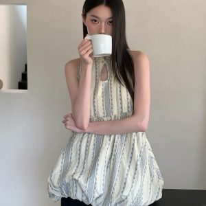 Women's Floral Jacquard Puff Cloud Vest with Stand Collar & Straps - All-Cotton Color-Woven Chinese Style Top