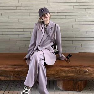 Women's Gray Suit Set - Casual Blazer & Wide-Leg Pants, Chic 2025 Style, High-End Feel, Perfect for Petite Sizes