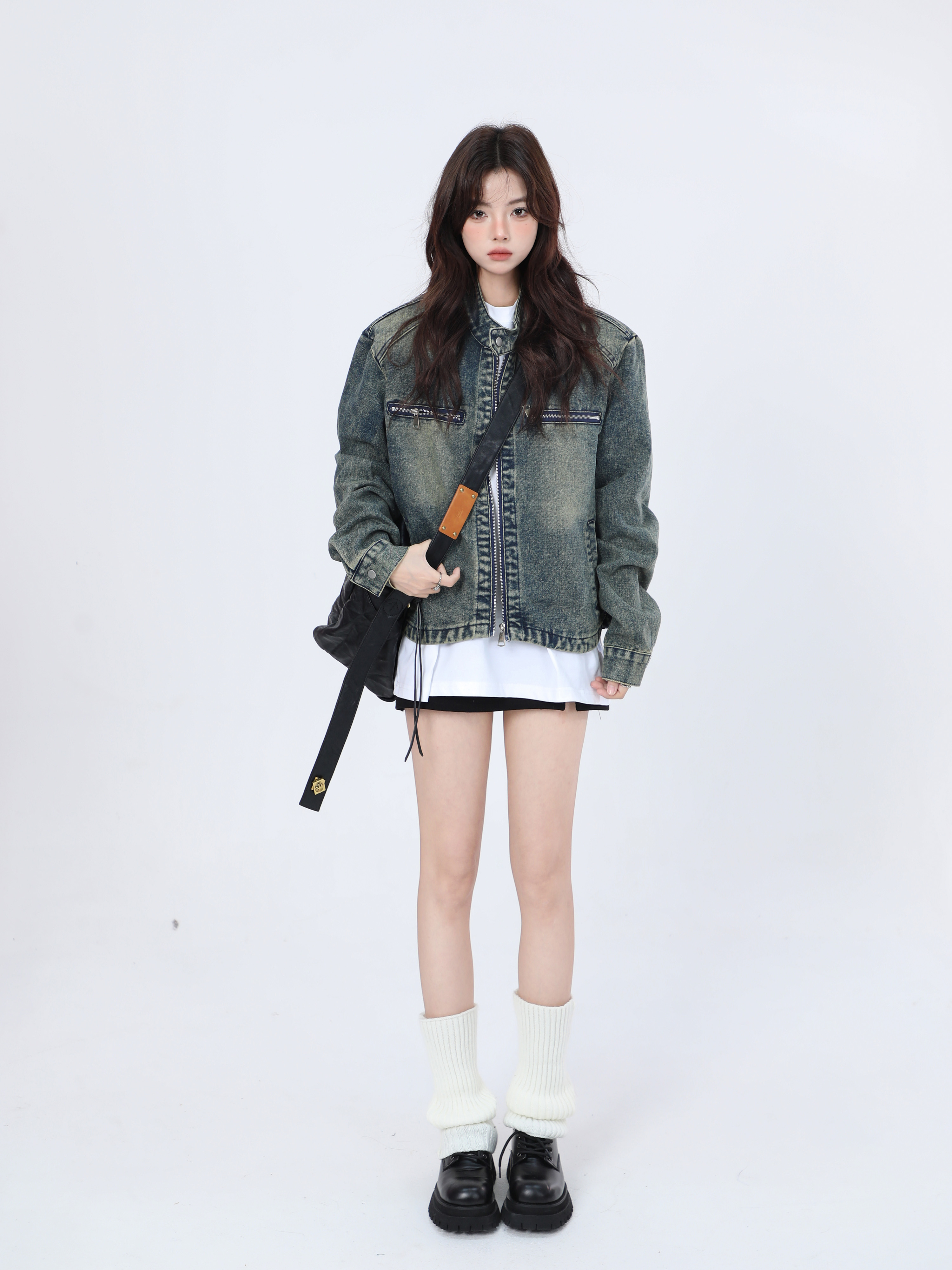 Women's Hip-Hop Loose Short Denim Jacket with Stand Collar - Unique American Street Style