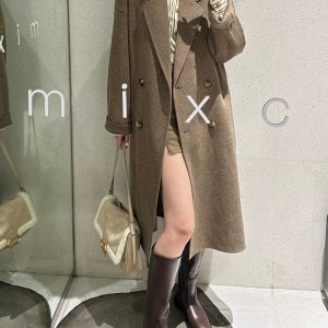 Women's Mid-Length Down Jacket with Cashmere Lining, 2024 Winter Thick Woolen Overcoat in Oatmeal Color