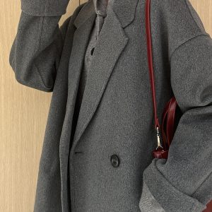 Women's Mid-Length Down Jacket with Cashmere Lining, 2024 Winter Thick Woolen Overcoat in Oatmeal Color