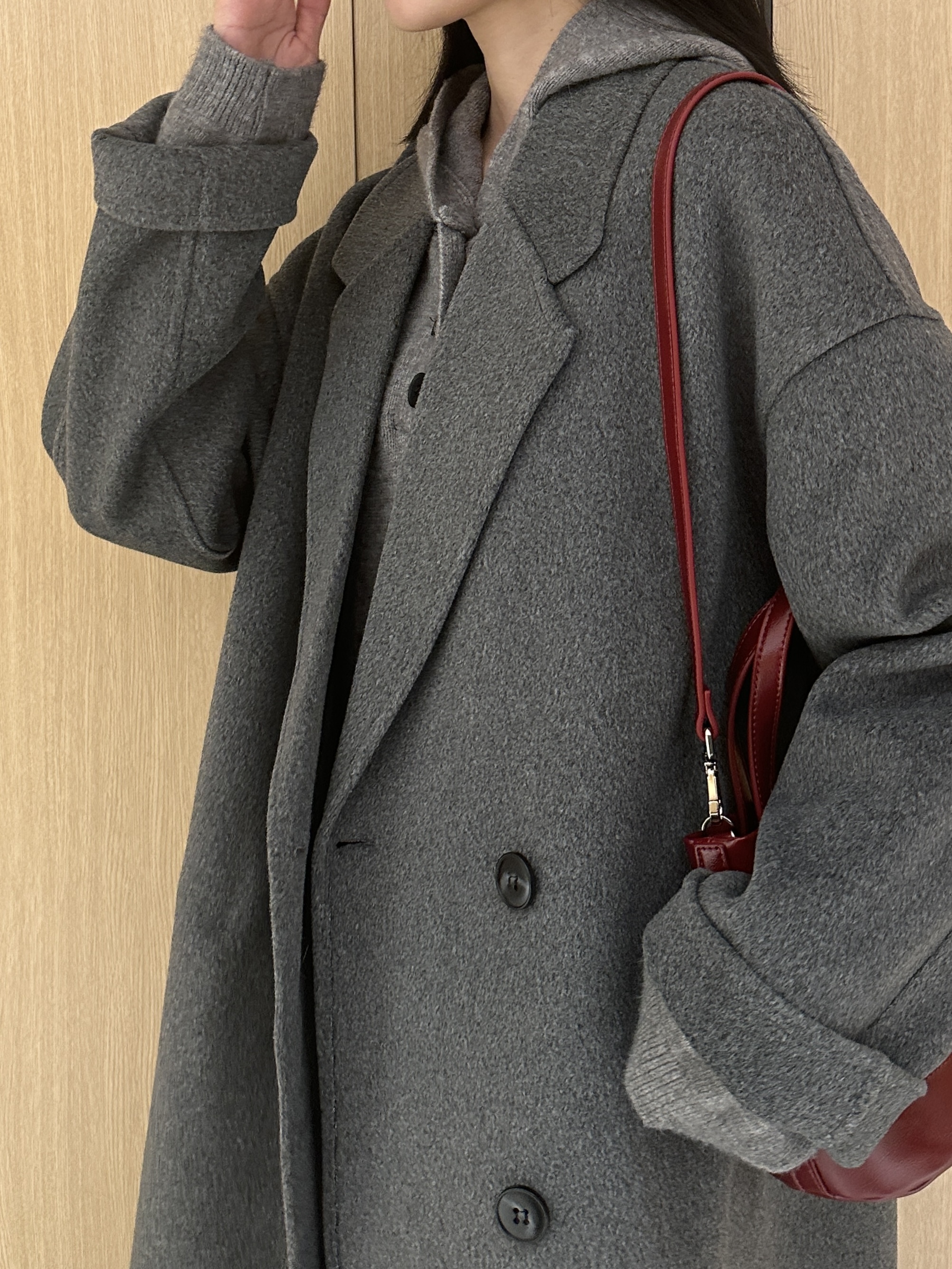 Women's Mid-Length Down Jacket with Cashmere Lining, 2024 Winter Thick Woolen Overcoat in Oatmeal Color