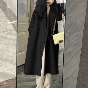 Women's Mid-Length Down Jacket with Cashmere Lining, 2024 Winter Thick Woolen Overcoat in Oatmeal Color