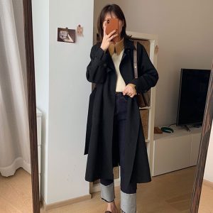 Women's Mid-Length Trench Coat in Khaki - Petite Size, 2024 Korean Style, British-Inspired for Spring and Autumn Fashion