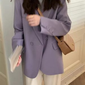 Women's Oversized Black Double-Breasted Suit Jacket - Trendy 2025 Spring Style, Loose Silhouette, High-End Fashion