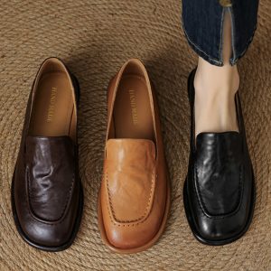 Women's Sheepskin Melard Flat Loafers - Stylish Spring/Summer 2025 Leather Shoes, Sizes 41-43, Perfect for Casual Outings