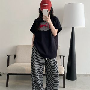 Women’s Spring Summer Short Sleeve T-Shirt - Cold Brew Inspired Two-Color Printed Embroidered Design