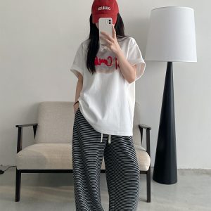 Women’s Spring Summer Short Sleeve T-Shirt - Cold Brew Inspired Two-Color Printed Embroidered Design