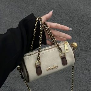 Women's Suede Handheld Round Tube Bag - Summer 2023 Niche Design Underarm Chain Crossbody Bag with High-Quality Texture