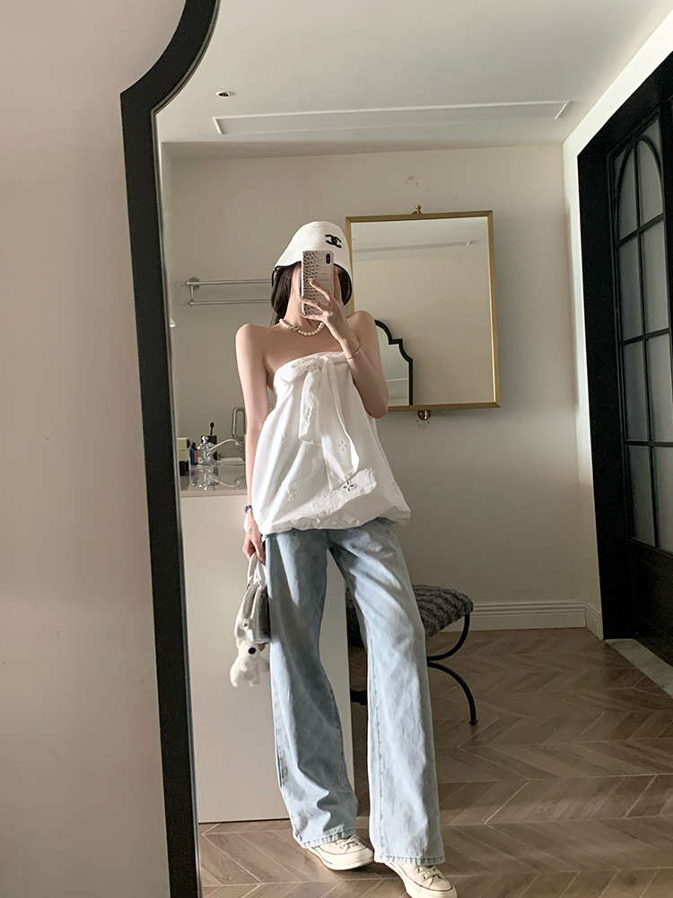 Women's Summer Vintage Laser Burned Floral Diamond Straight Leg Slim Fit Jeans - Trendy Y2K Inspired Denim for Effortless Style