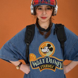 Women's Vintage Cartoon Embroidery Short Sleeve Denim T-Shirt - Loose Fit Round Neck Summer Top, Y2K Style