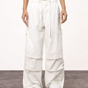 Women's White Loose Casual Paratrooper Pants - Unisex Wide-Leg Straight Trousers - Y2K Inspired Fashion