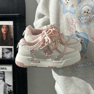 Women's White Thick-Soled Sneakers - Breathable Casual Skate Shoes for Spring Summer - Versatile Niche Fashion Footwear