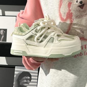 Women's White Thick-Soled Sneakers - Breathable Casual Skate Shoes for Spring Summer - Versatile Niche Fashion Footwear