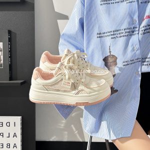 Women's White Thick-Soled Sneakers - Breathable Soft Sole Casual Shoes for Summer - Niche Design Korean Style Fashion Footwear