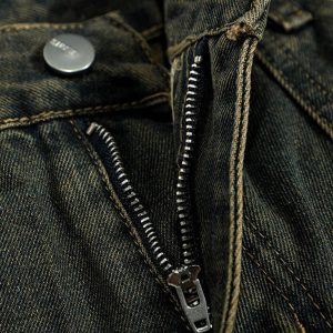 Concert Outfit American Distressed Retro Multi-Pocket Workwear Washed Jeans