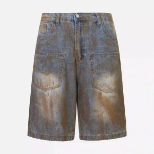 Concert Outfit American Style Wasteland Style Wide-Leg Denim Jorts