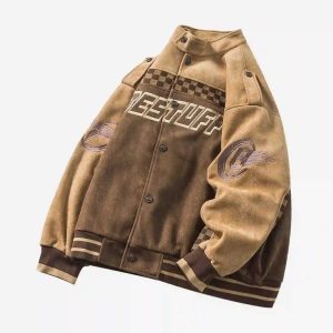 Concert Outfit American Vintage Checkerboard Patchwork Jacket